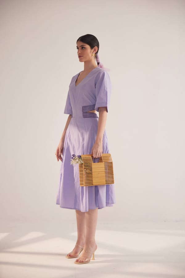 Lavender Lace on Waist Cutout Flared Cotton Dress — WESTERNERA
