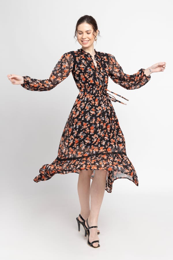 Black Blossom Midi Dress — Julo