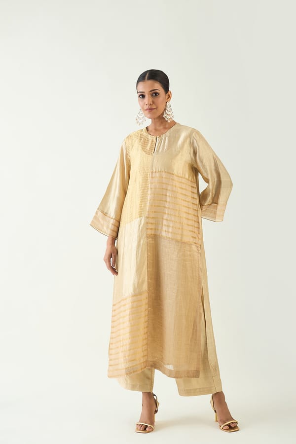 Kaya: Zari Stripe and SIlk Patch Kurta Set — SHIVANI BHARGAVA