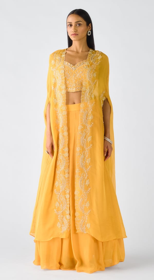 Chiffon Embroidered Cape Set — Basanti Kapde aur Koffee