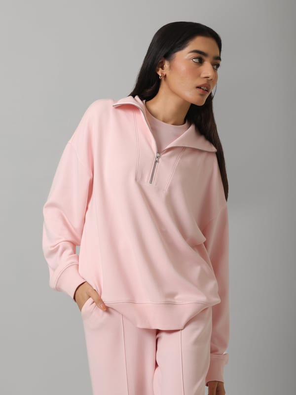 Pink Half-Zip Relaxed Fit Pullover Top — Necesera
