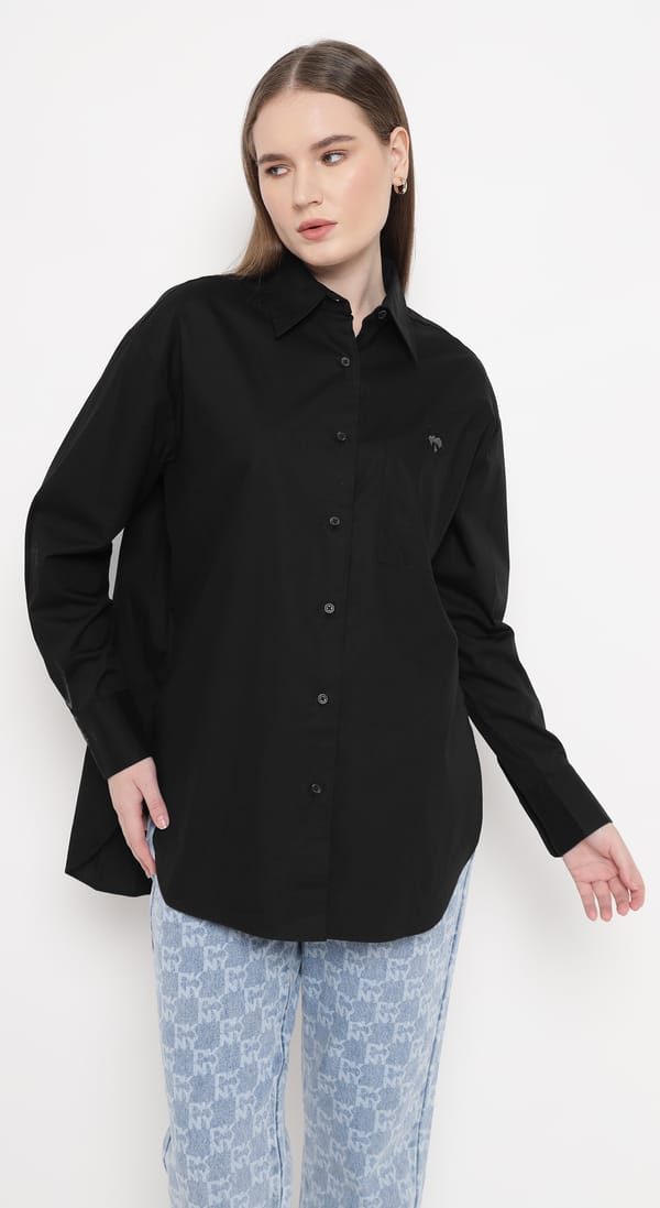 Black Oversized Button-Down Cotton Shirt — DKNY