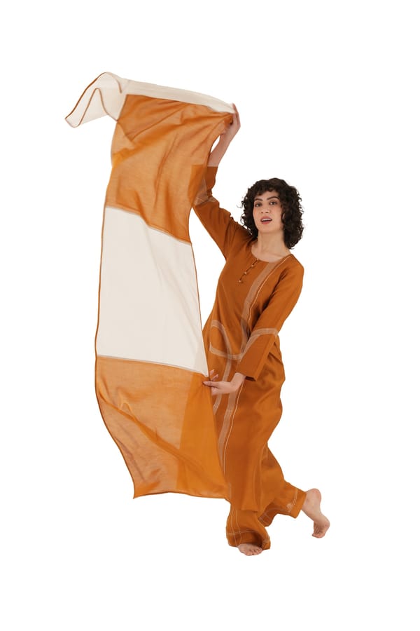 Rust Chanderi Silk Embroidered Kurta Palazzo Co-ord Set — Khat
