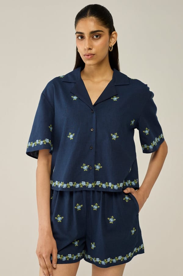 Embroidered Crop Shirt And Shorts Co-ord — Move About Effortlessly