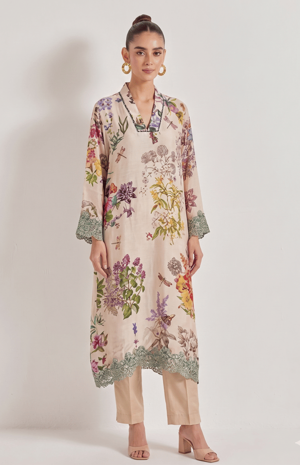 Multicolour Printed V-Neck Straight Kurta Set — Kavita Bhartia