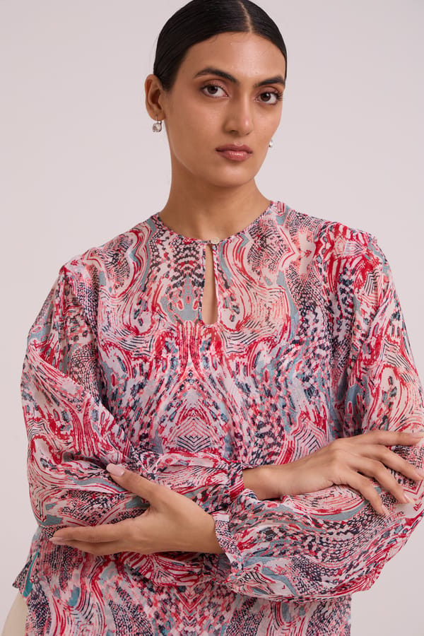 Multicolor Abstract Print Organza Co-ord Set with Slip — Madder Much