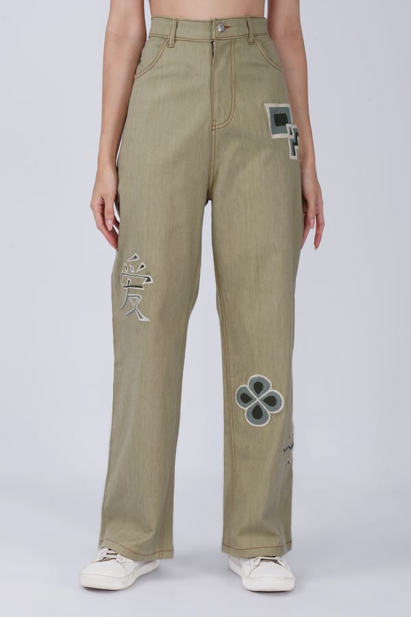 Mint Green High-Rise Straight-Leg Denim Trousers — KIHIKI