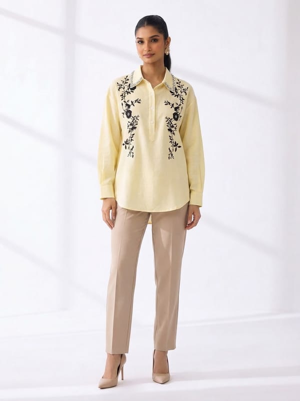 Lemon Embroidered Collared Relaxed-Fit Shirt — THE LUXURY DRESSING
