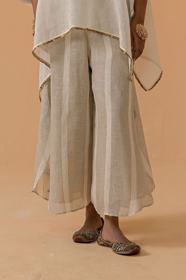Beige Stripe Gauze Linen Palazzo Trousers — YELL