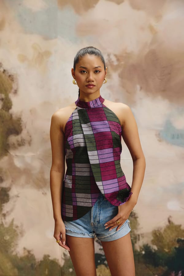 Multicolor Checked Halter Neck Shell Top — Zip by Payal Zinal