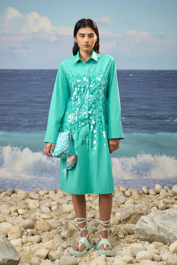 Sequin-Shirt Dress Cotton Poplin – Persian Green — Genes Lecoanet Hemant