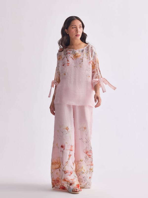 Spring Bloom Gauze Linen Cape and Palazzo Co-ord Set — YELL