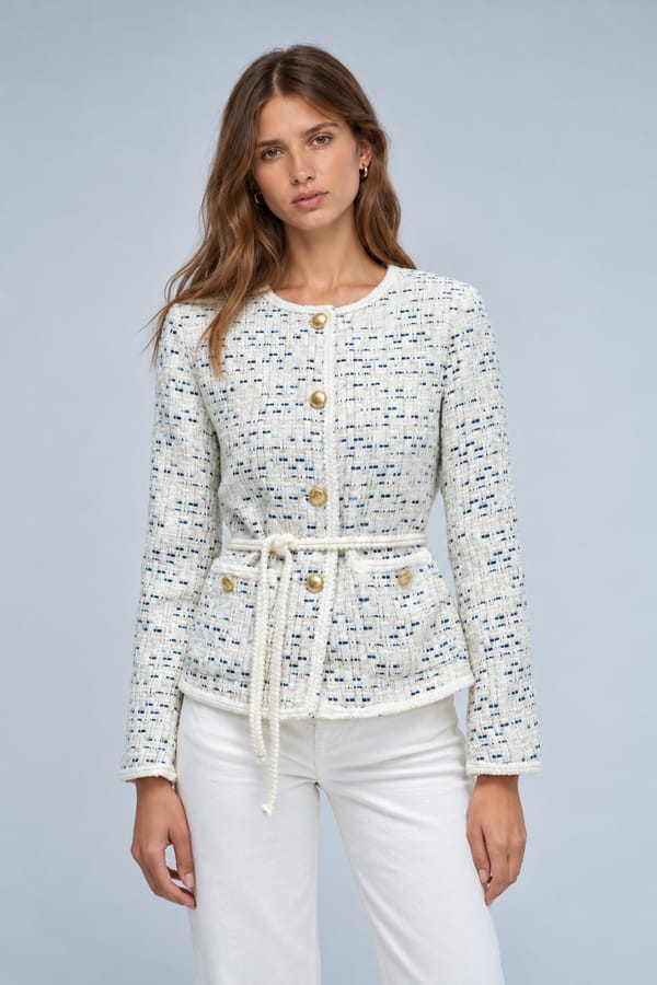 Pearl Tweed-Textured Belted Button-Front Coat — SALSA JEANS