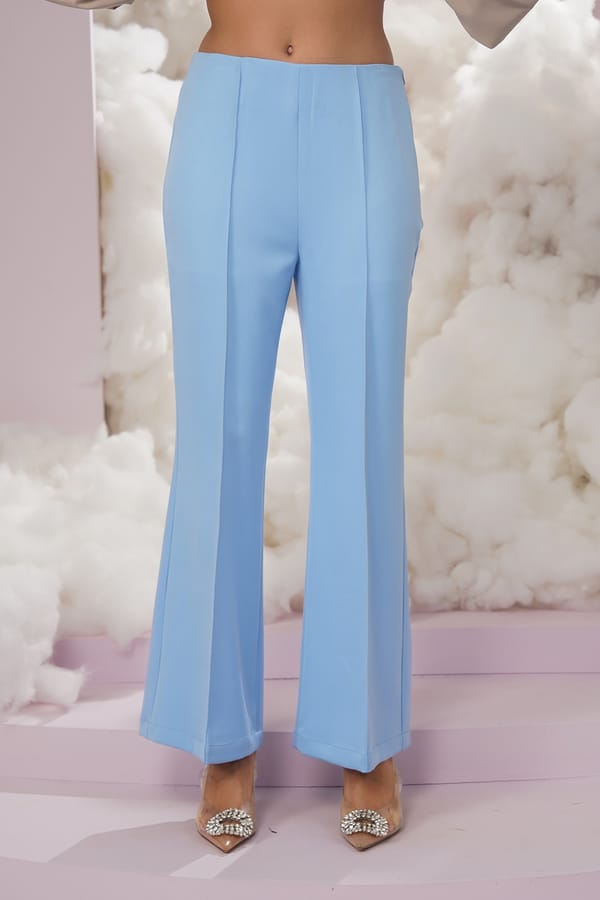Blue High-Rise Flared Crepe Trousers — Chöjé