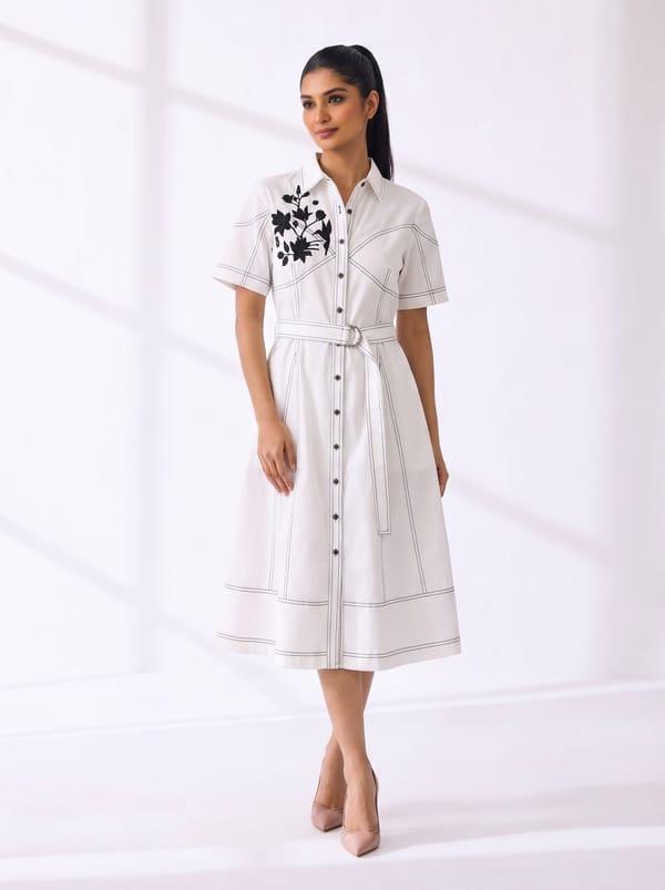 Madhubala Navy Scuba Embroidery Dress — RUCHIKA MALLIKA LABEL