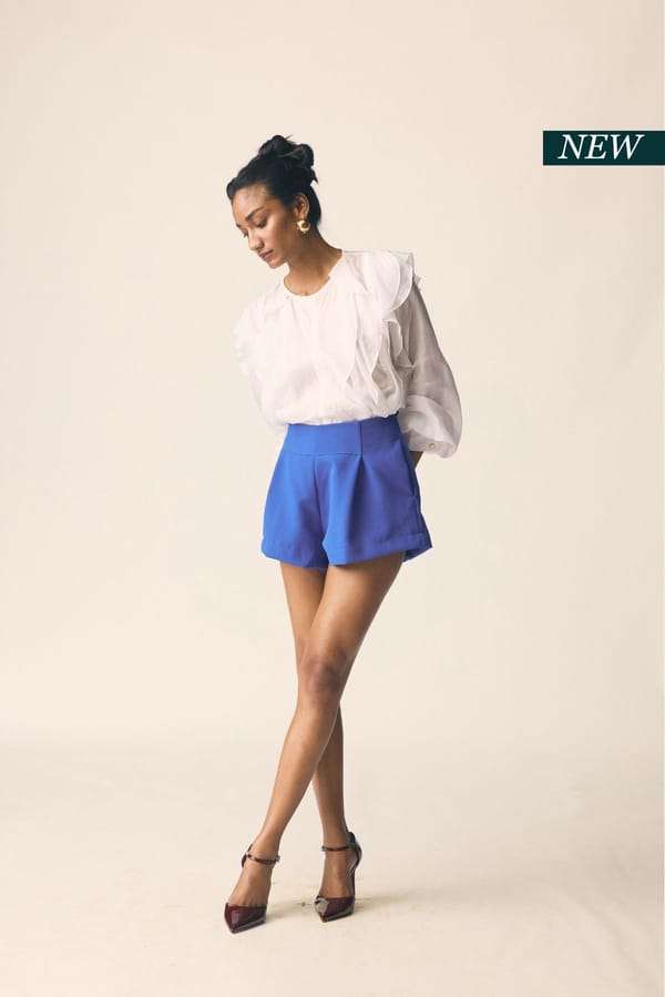 Bright Blue High-Waisted Pleated Tailored Shorts — Unrush