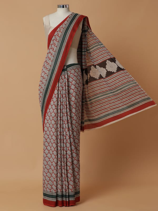 Hand Block Printed Red Cotton Mulmul Rozaana — BINKS