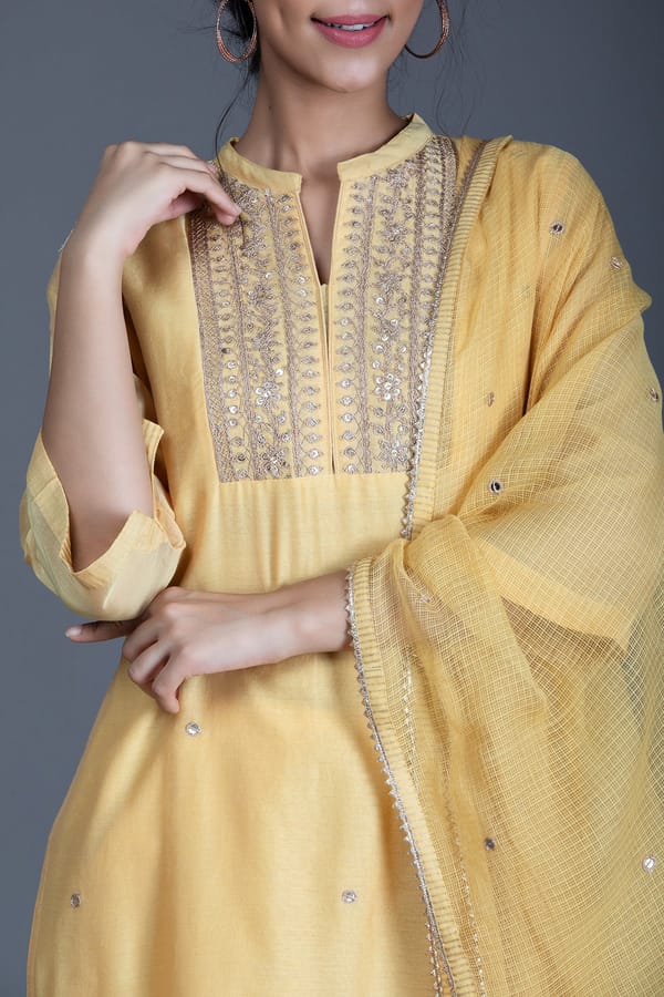 Summer Daffodil Marori Work Chanderi Suit Set — Kameez