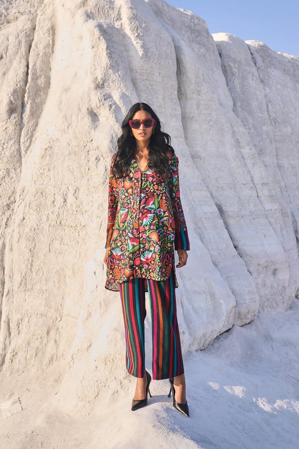 Black Multi Striped Wide-Leg Tencel Trousers — Dash and Dot