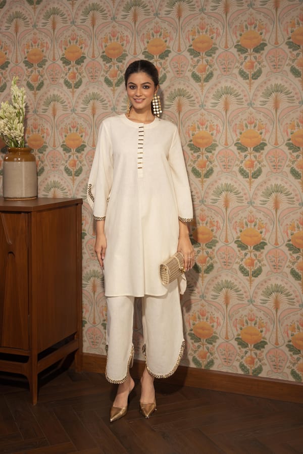 Ivory Linen Blend Straight Kurta and Pant Set — Eko Clothing