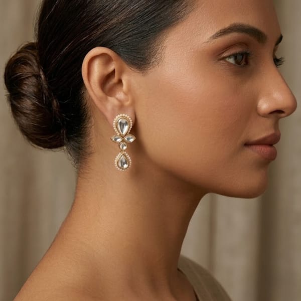 Kundan & Pearl Drop Floral Earrings — BeAbhika