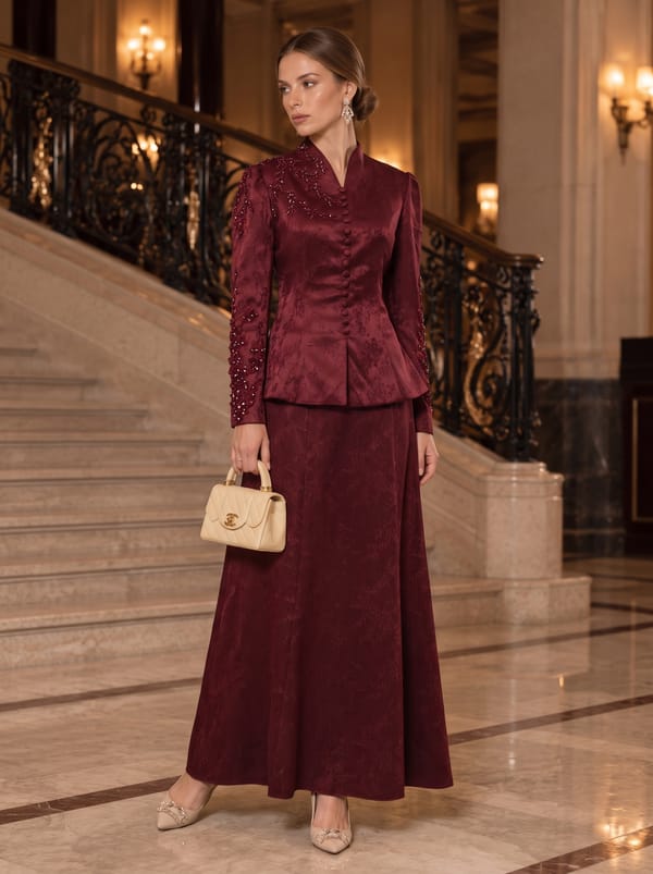 Jacquard Embellished Blazer And Skirt Set — Caran