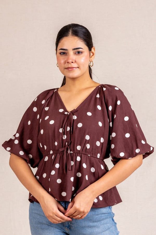Polka Dot Peplum Blouse With Ties — Move About Effortlessly