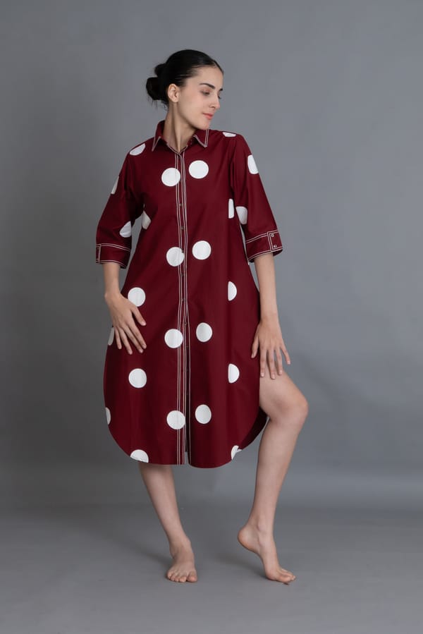 Crimson Embroidered Polka Shirt — Khat