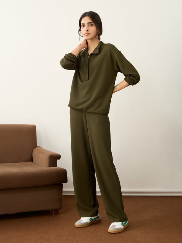Waffle Half Zip Up Co-Ord Set — Femmella