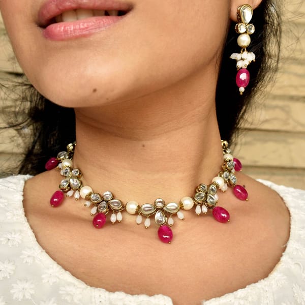Kundan And Coloured Glass Stone Necklace — BeAbhika