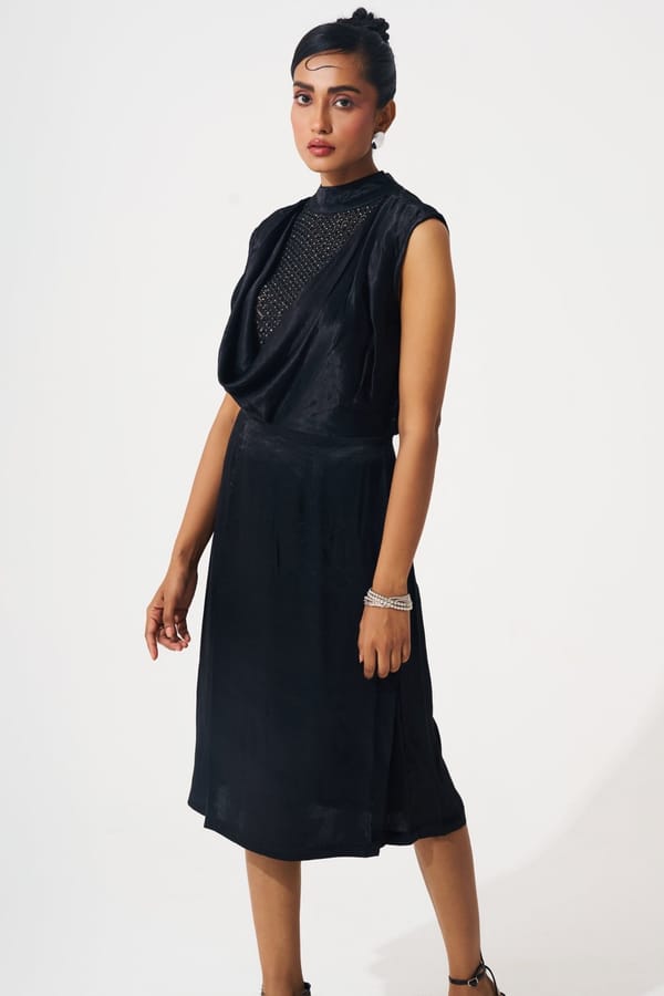 Cowl Neck Dress with Fine Embellished Neck — Western Era