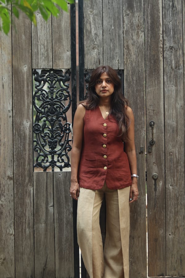 Beige Linen Wrap-Look Wide-Leg Trousers — HEADSTRONG