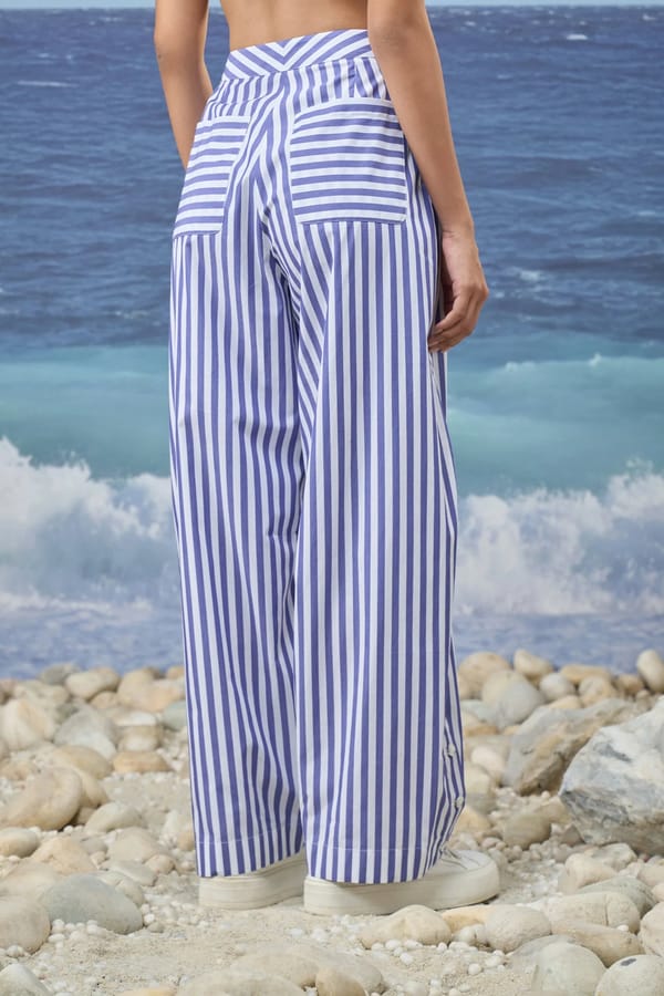 High-Waist Striped Trousers Cotton – Navy — Genes Lecoanet Hemant