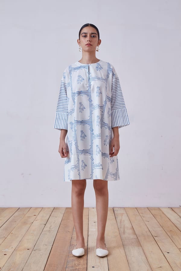 Dalip Blue Hand Printed Dress — The Summer House