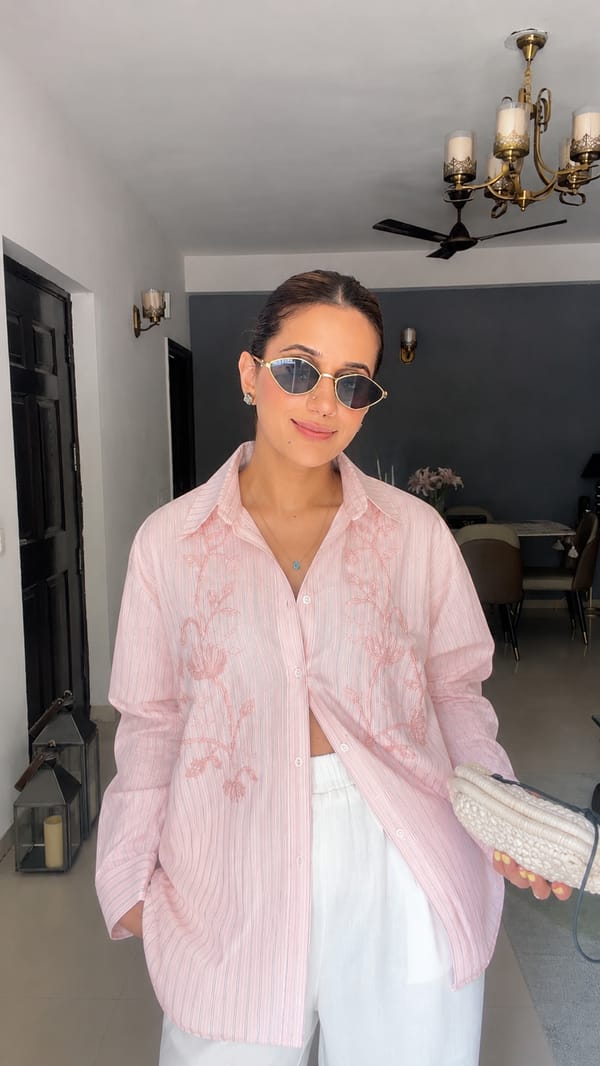 Stripe Floral Embroidered Shirt — CLOSET AFFAIR
