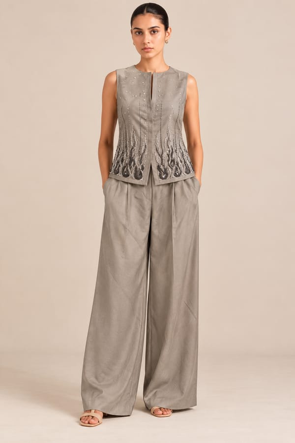Taupe Embellished Co-Ord Set — ANISETTE