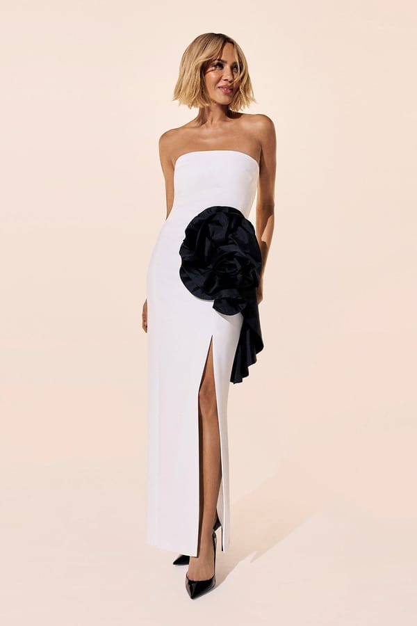 Mono Bandeau Bodycon Midi Dress with 3D Rosette — KAREN MILLEN