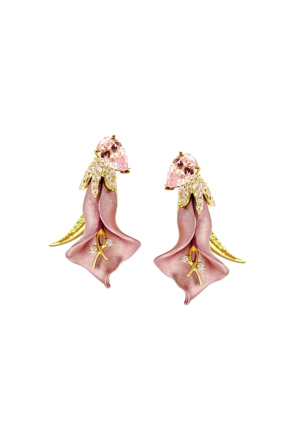 Pink Lily Bloom Drop Earrings — Miss Jo