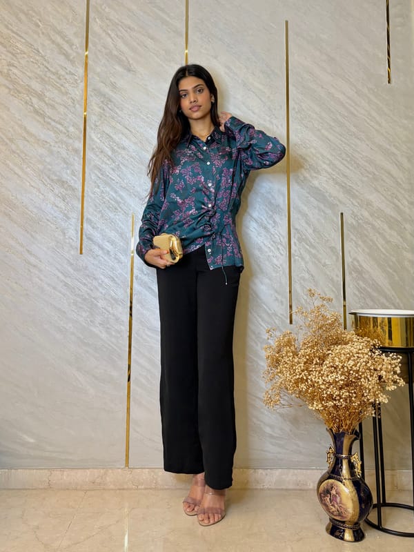 Blue Foliage Wrap Shirt — EWOKE STUDIO