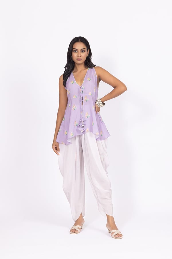 Lilac Peplum Top and White Dhoti Pants Co-ord Set — LABEL NAARITI