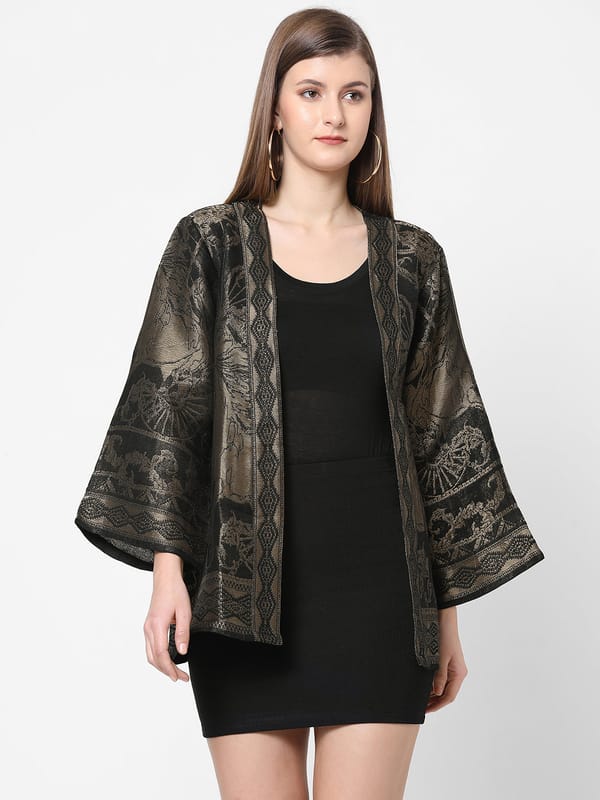 Black Metallic Brocade Kimono Jacket — Cloth Haus
