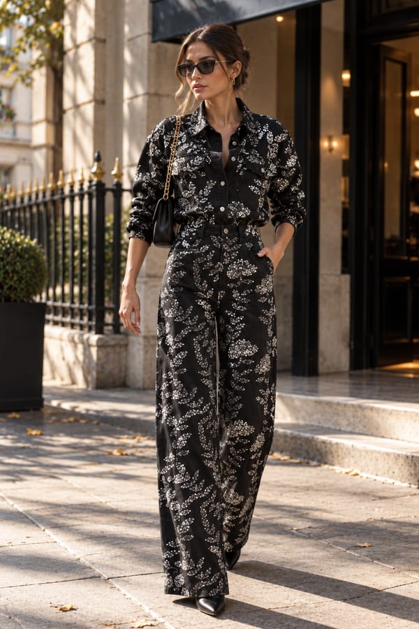 Black Wide-Leg Sequin Jeans — KAREN MILLEN