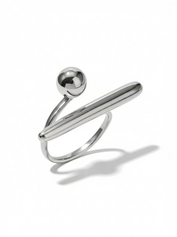 Silver T Shaped Ball Open Ring — Cao Jewellery