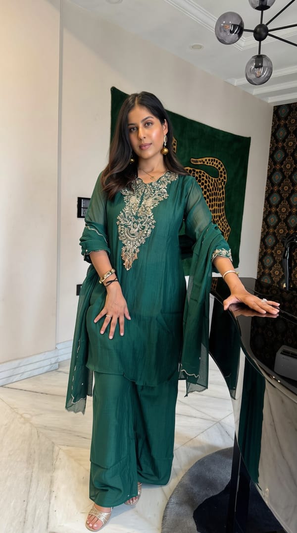 Emerald Green Sharara Set — HAPPI SPACE