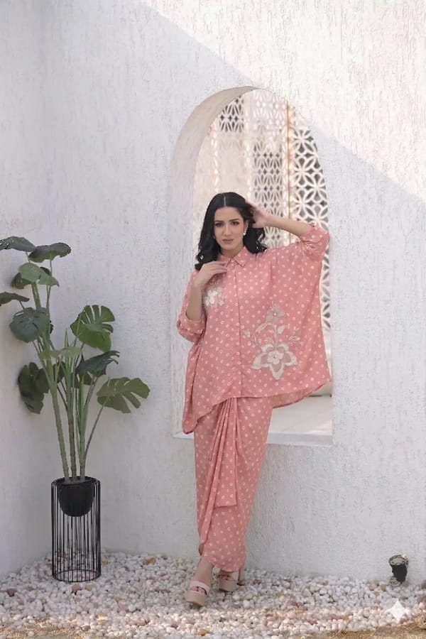 Layered Flower Boota Kaftan With Knot Skirt Set — RUCHIKA MALLIKA LABEL