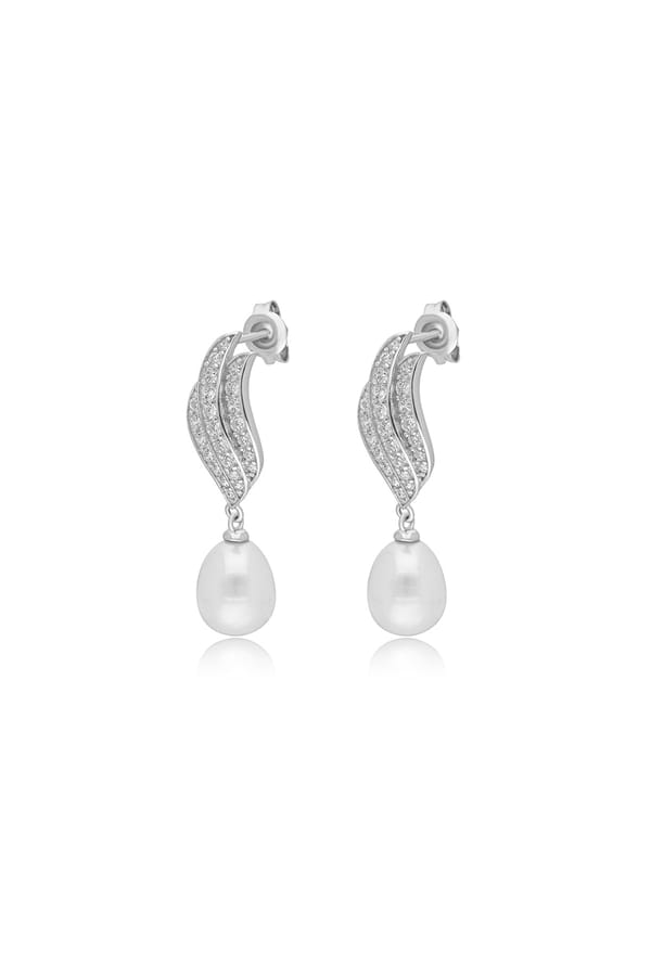 Wave Pave Pearl Drop Earrings — Miss Jo
