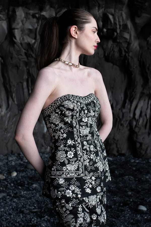 Black and Silver Metallic Embroidered Corset Peplum Top — Dash and Dot