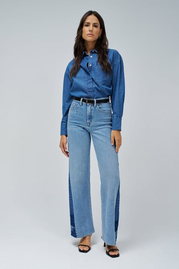 Light Wash High-Rise Wide-Leg Colorblock Jeans — SALSA JEANS