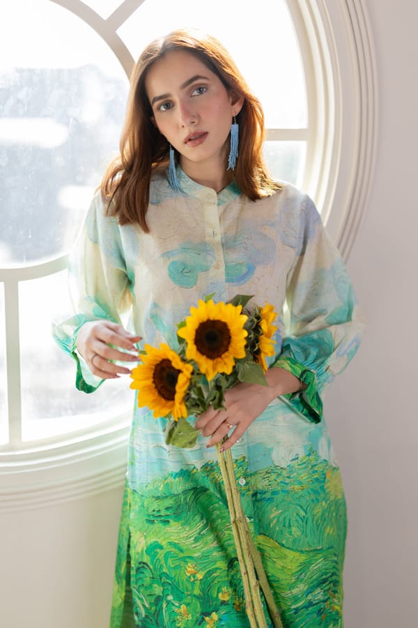Multicolor Printed Button-Down Kurta Set with Pants — Maidaan