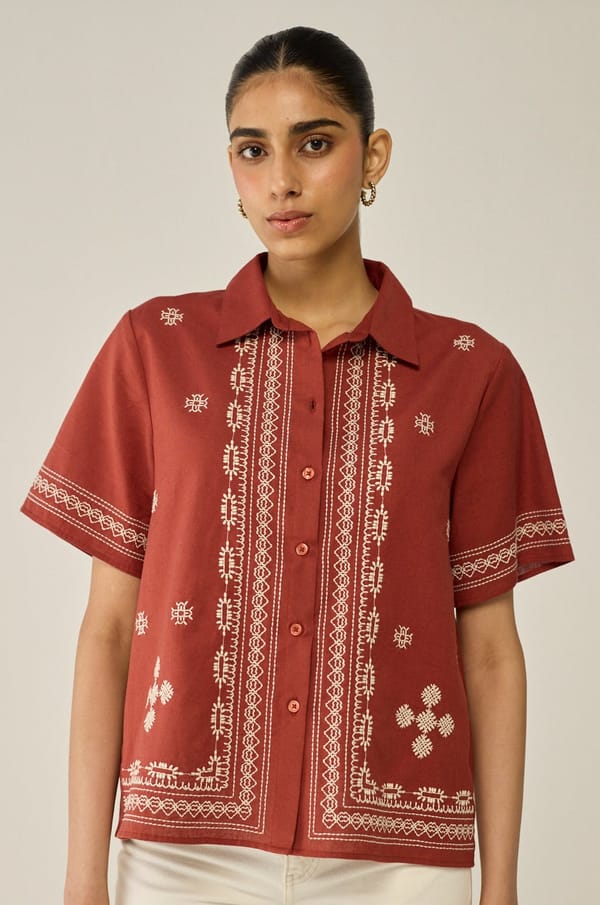 Burgundy Embroidered Shirt — Move About Effortlessly